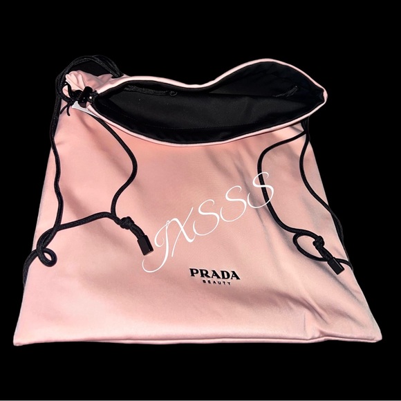 Baby-Pink/Black Reversible Prada Beauty (Satin-Lined) Drawstring Backpack - Picture 6 of 16